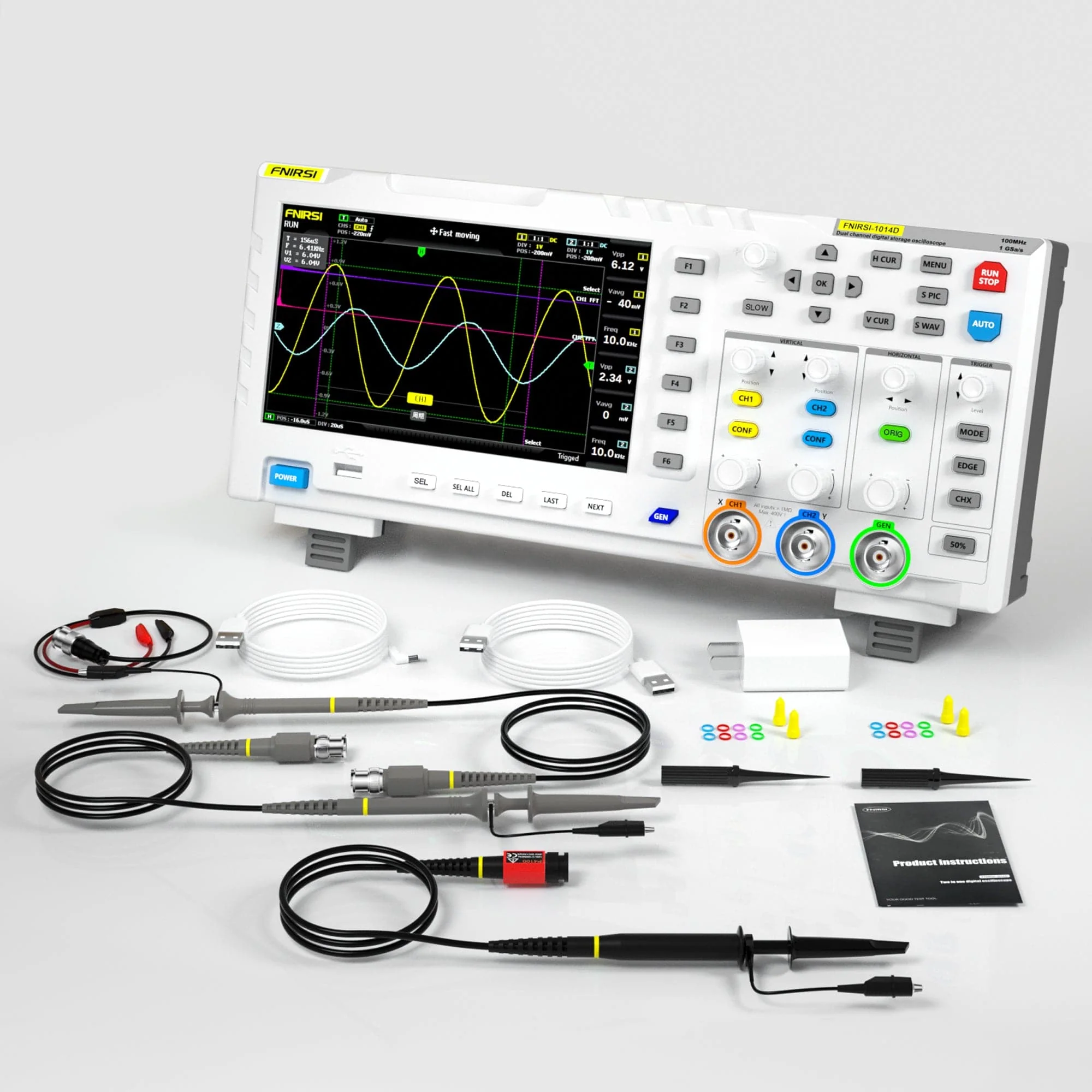 FNIRSI® 1014D 2-IN-1 Dual Channel 100MHz 1GS/s Digital Oscilloscope Signal Generator - Image 8