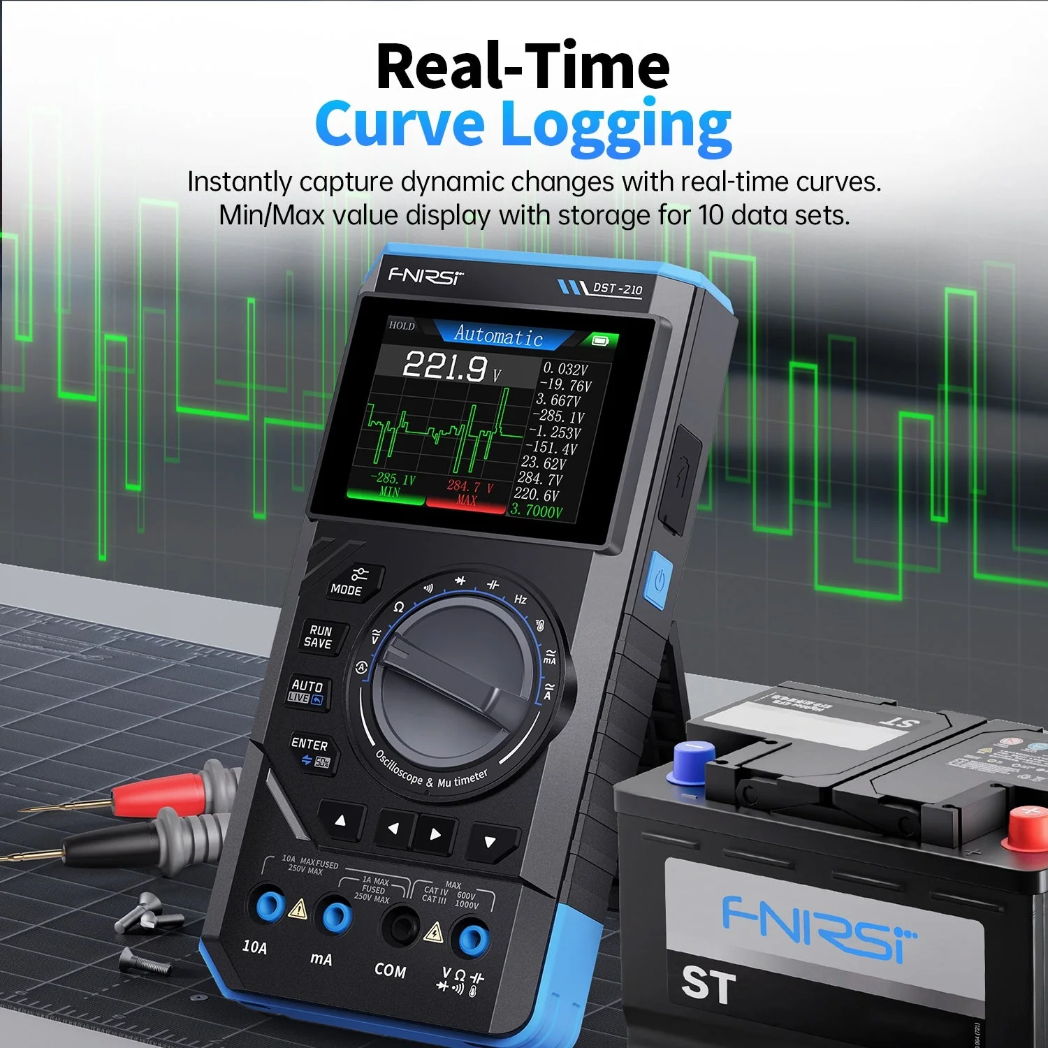 FNIRSI® DST-210 / DST-201 Handheld 3-IN-1 Multimeter Oscilloscope Signal Generator - Image 5