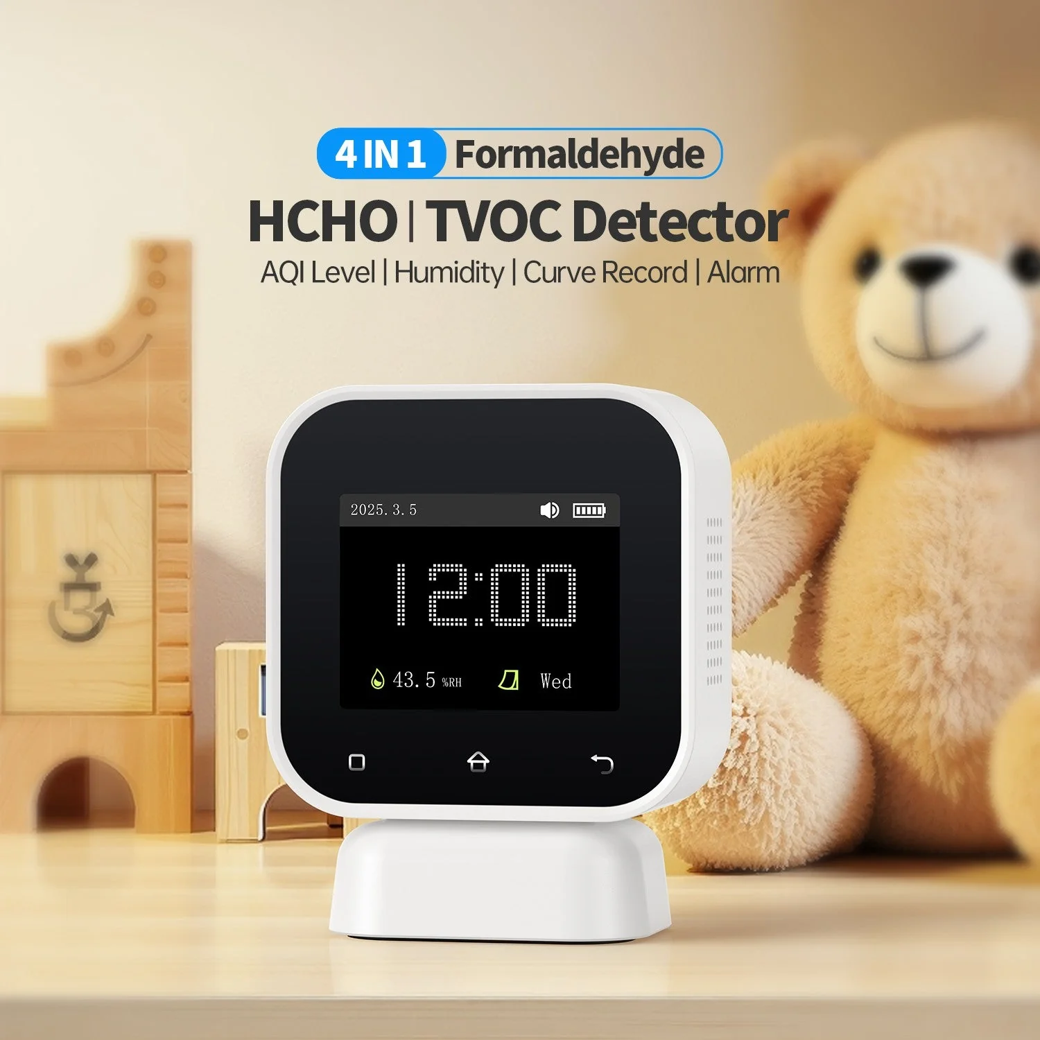 FNIRSI® SFD-02 4-IN-1 Indoor Air Quality Monitor Touchscreen Formaldehyde Detector HCHO TVOC Tester - Image 5