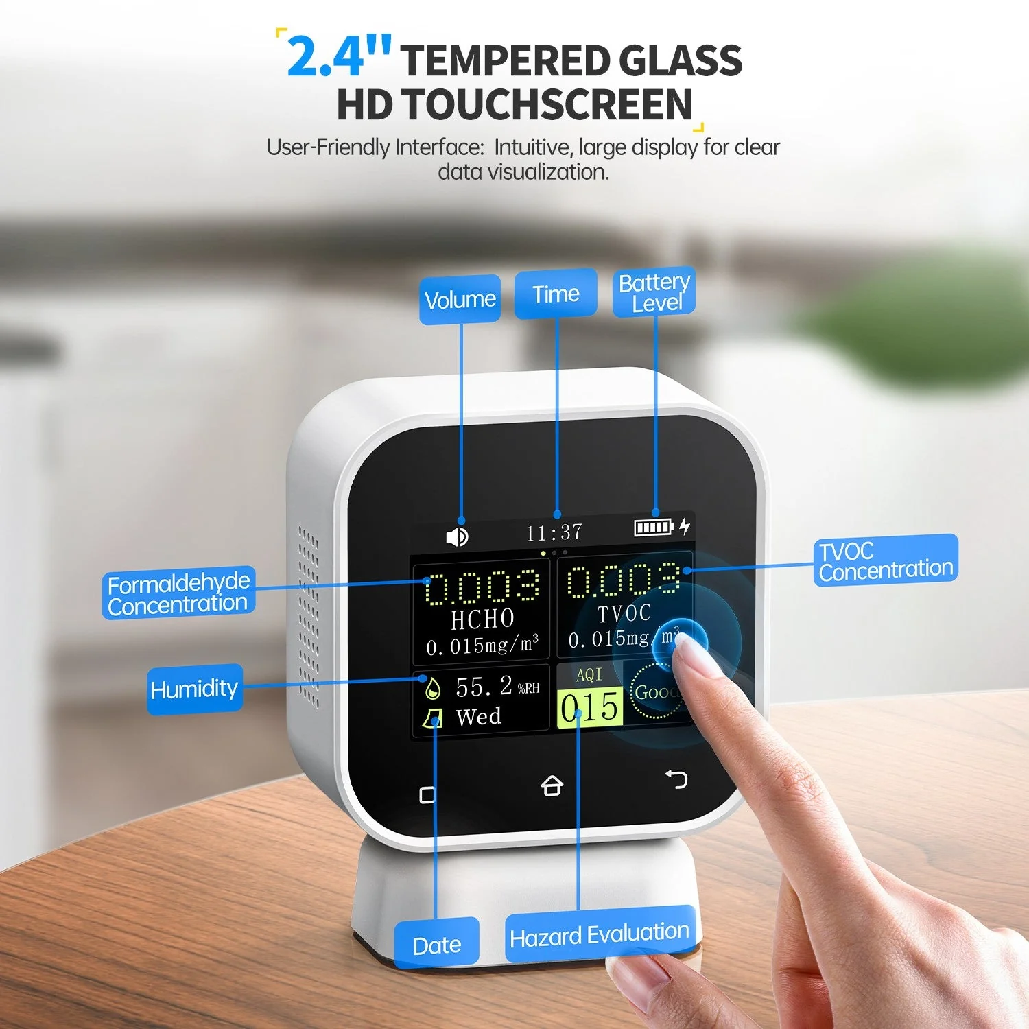FNIRSI® SFD-02 4-IN-1 Indoor Air Quality Monitor Touchscreen Formaldehyde Detector HCHO TVOC Tester - Image 8