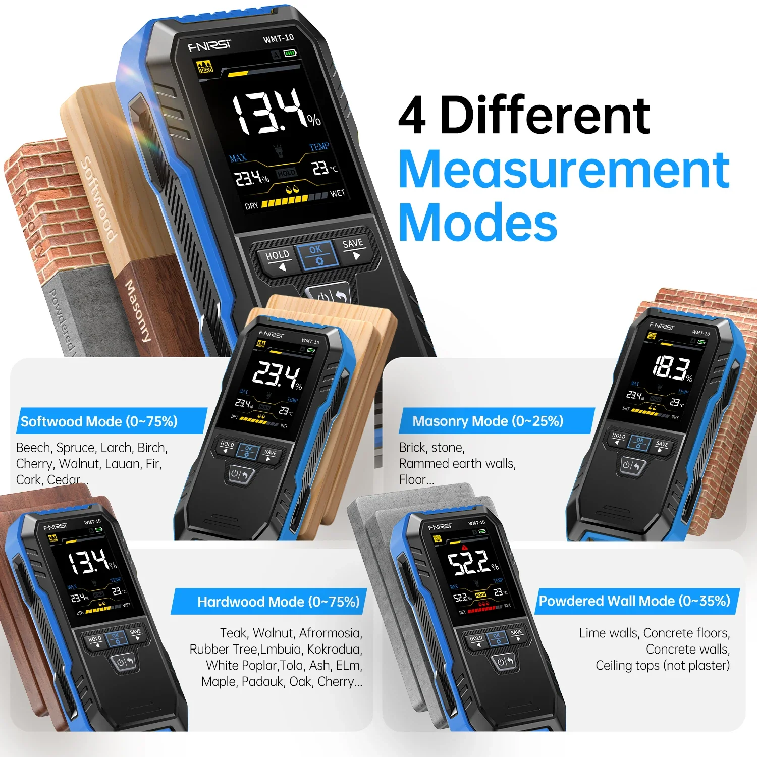 FNIRSI® WMT-10 Non-contact Inductive Wood & Wall Moisture Meter Hygrometer - Image 5
